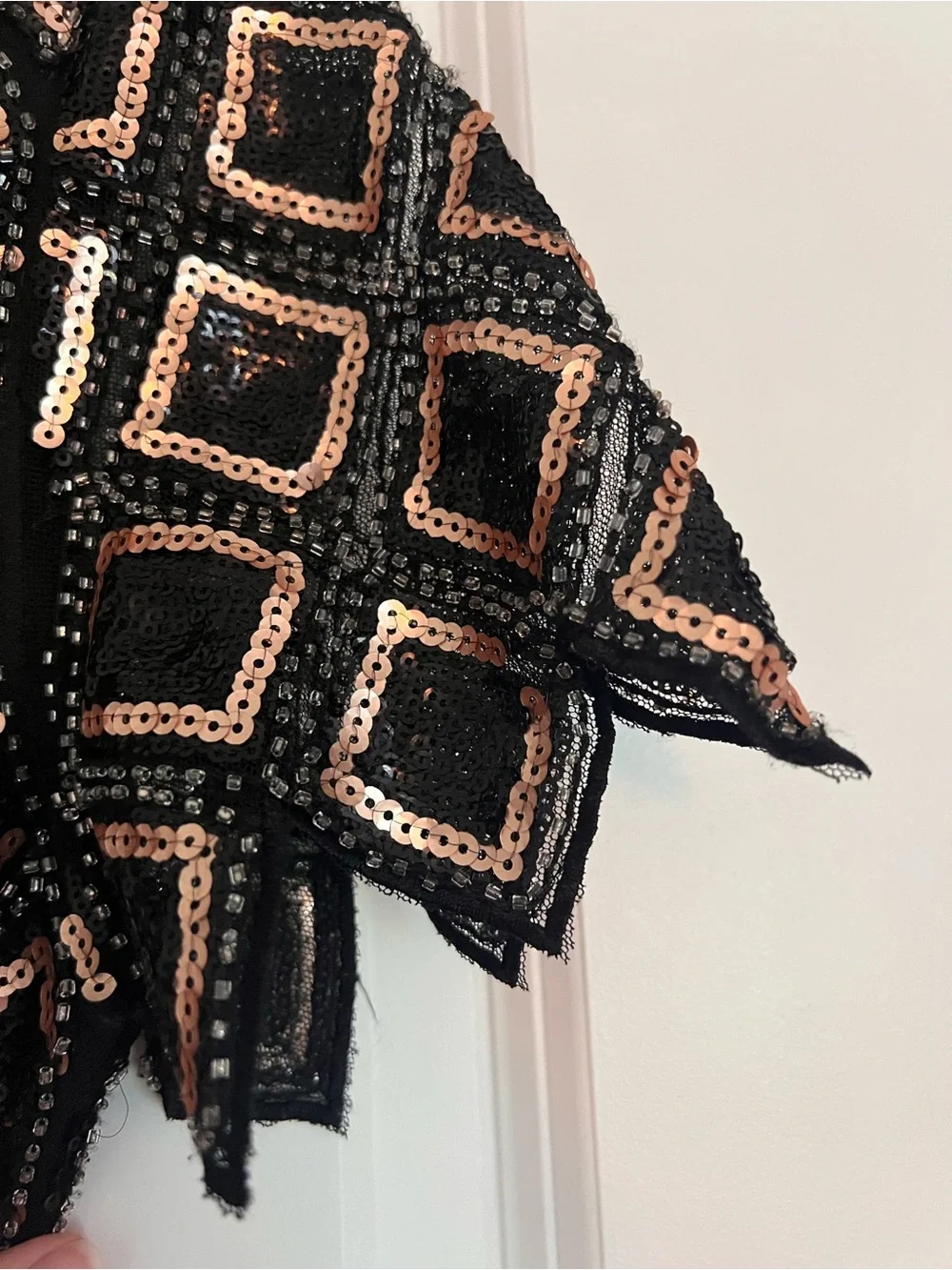 Vintage 1920s Art Deco Black Beaded Sequin Fringe Cocktail Dress | Size L - Picture 5 of 6